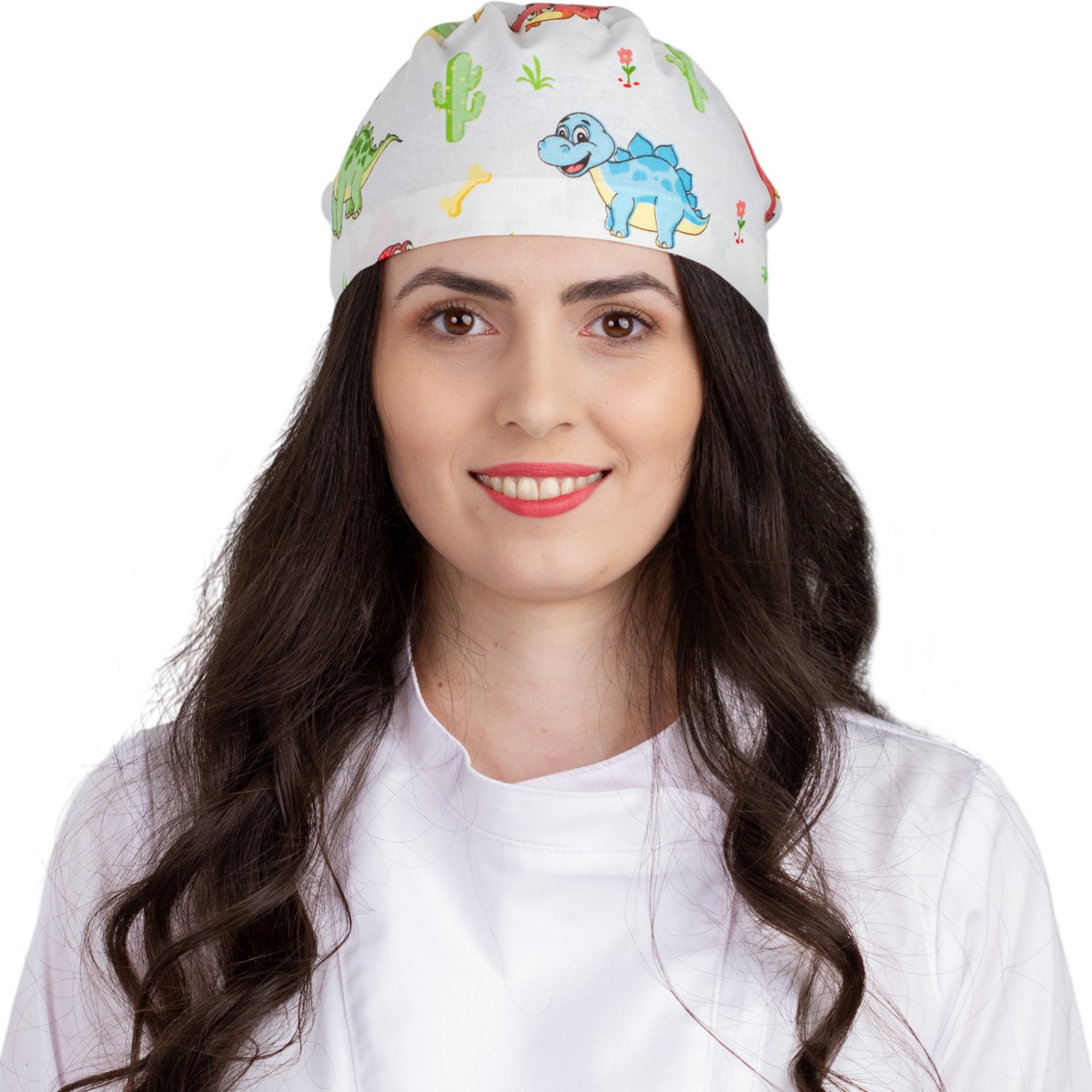 Boneta medicala PRIMA Imprimeu dragoni, unisex, cu legaturi, bumbac