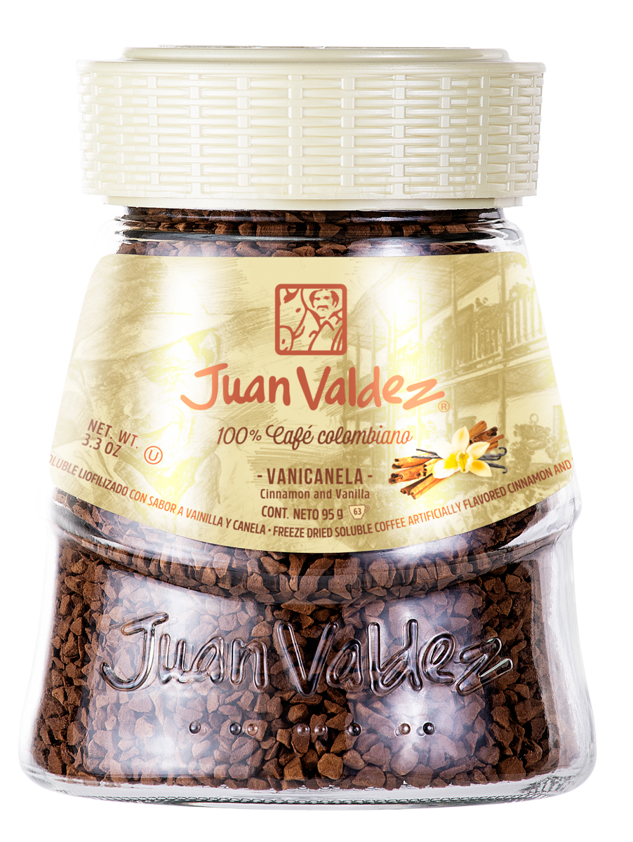 Cafea solubila liofilizata Vanilie si Scortisoara, 95g, Juan Valdez