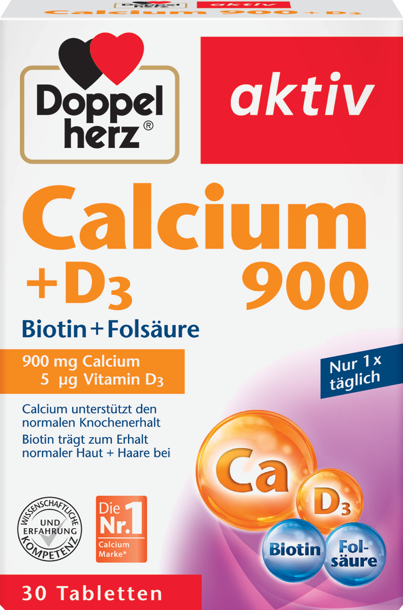 Calciu 900mg + D3 + Biotina + Acid folic Aktiv, 30 comprimate, Doppelherz
