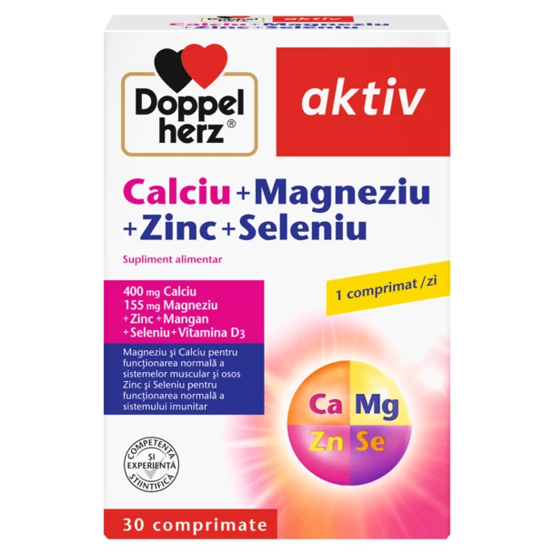 Calciu + Magneziu + Zinc + Seleniu, Doppelherz Aktiv | 30 comprimate