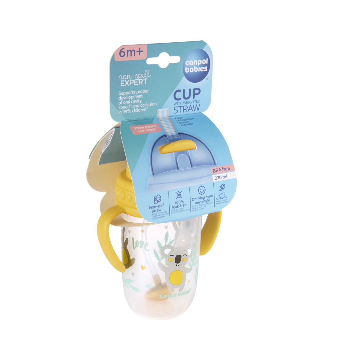 Cana anti-vasare cu pai Model Exotic 56/606_YEL, 270ml, Canpol babies