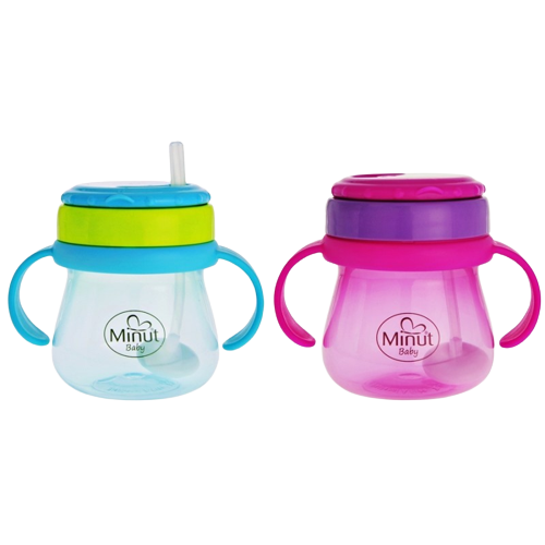 Cana anticurgere cu pai mobil 6+ Baby, 250ml, Minut