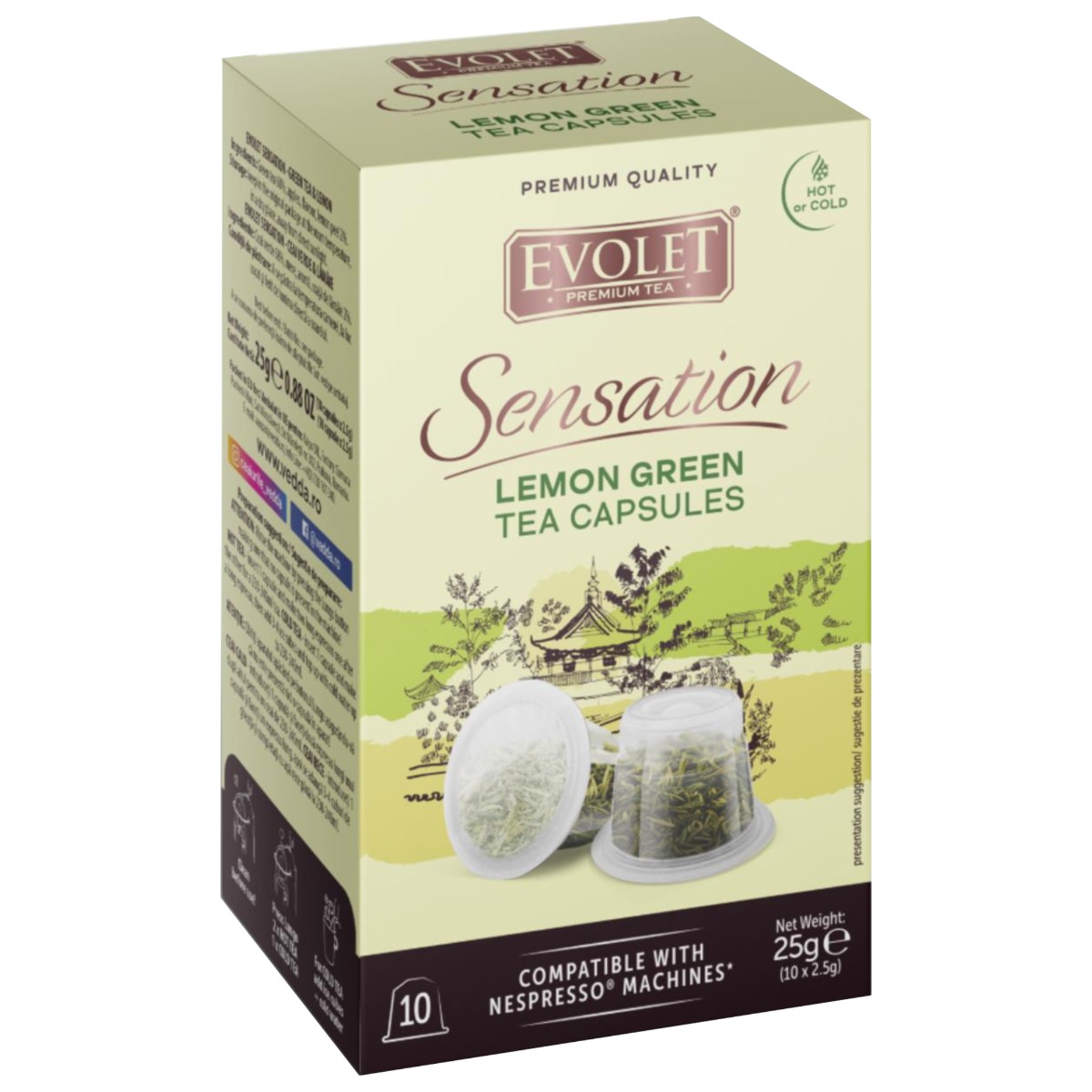 Capsule Ceai Verde cu Lamaie Evolet Sensation 25g, Compatibile cu Aparate Nespresso, 10 bucati