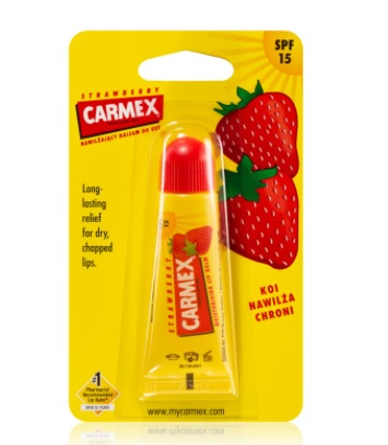 Carmex Balsam pentru buze cu aroma de capsuni, Spf15, tub 10g