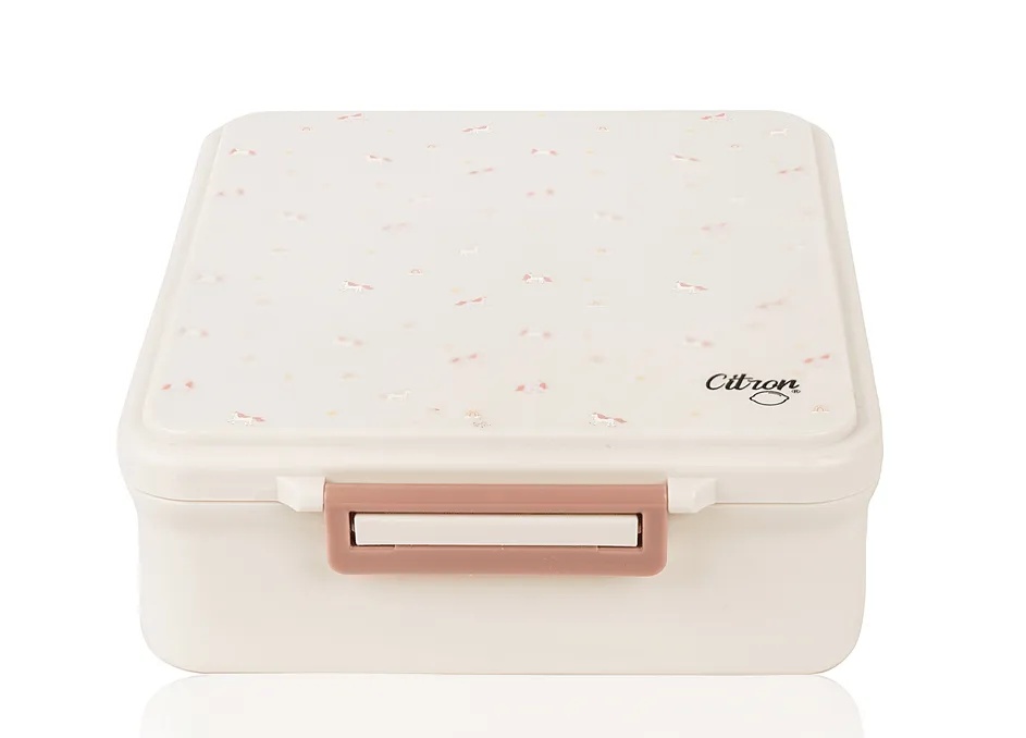 Caserola pentru pranz cu 4 compartimente + 1 borcan termoizolant - design Unicorn, Citron