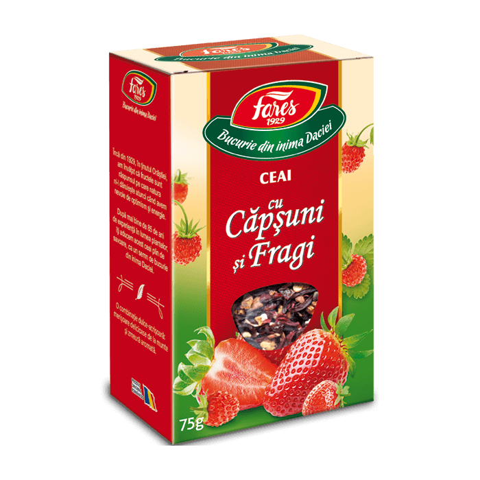 Ceai cu capsuni si fragi, 75g, Fares