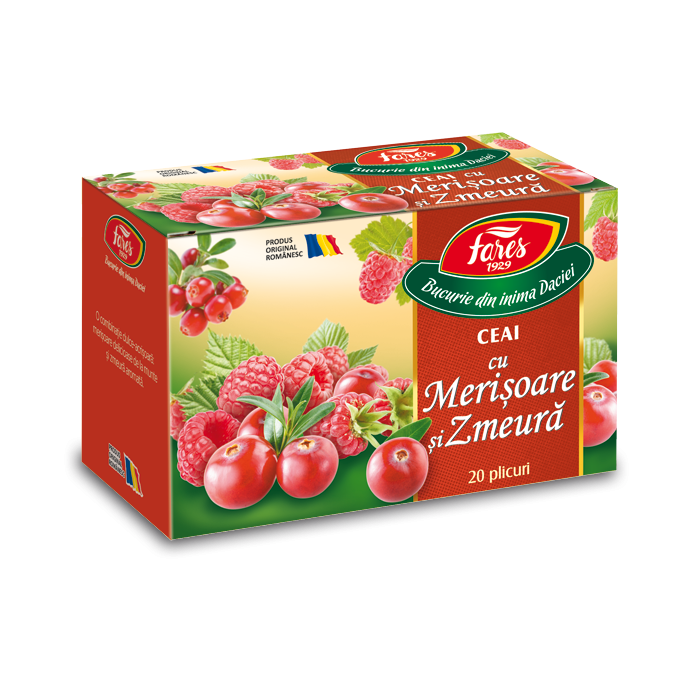 Ceai cu merisoare si zmeura Aromfruct, 20 plicuri, Fares