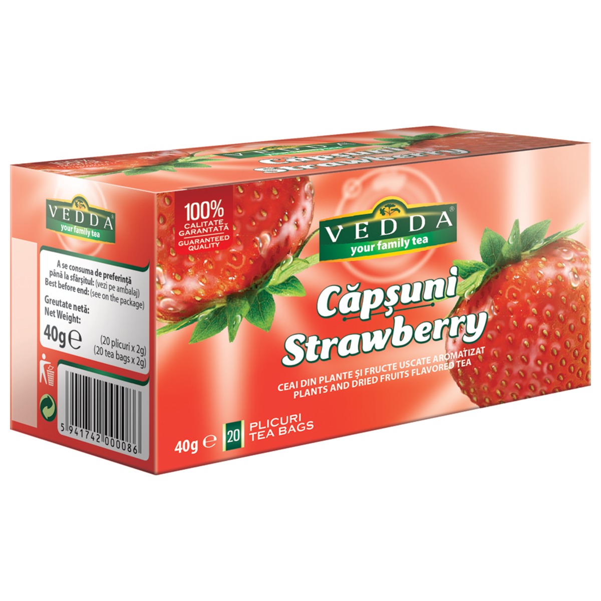 Ceai de capsuni VEDDA 40g, antioxidant si aromat, 20 plicuri