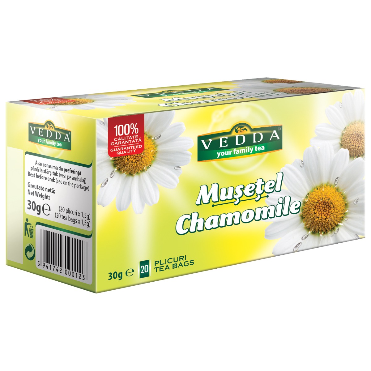 Ceai de musetel VEDDA 30g, calmant natural si relaxant, 20 plicuri