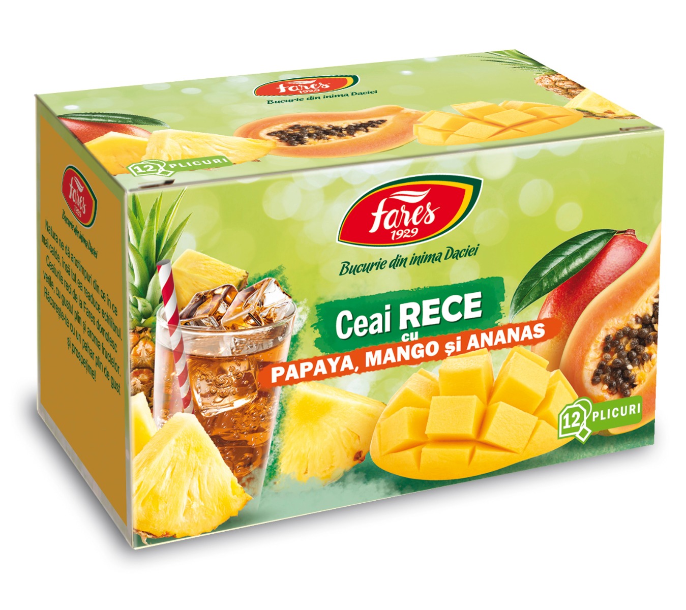 Ceai rece cu papaya mango si ananas, 12 plicuri, Fares