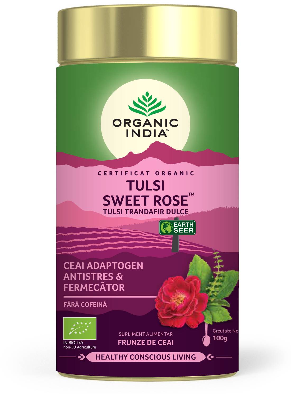 Ceai Tulsi cu Trandafir dulce - eco-bio - 100g - Organic India - poza 1