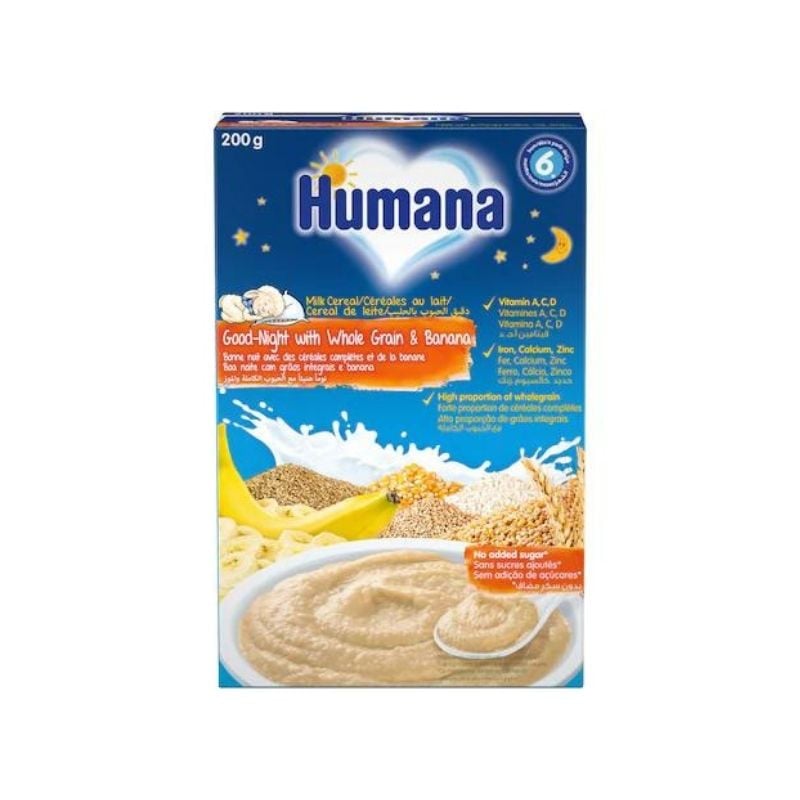 Cereale cu lapte si banana Noapte Buna de la 6 luni, 200g, Humana