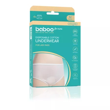 Chiloti bumbac de unica folosinta M, 4 bucăți, Baboo