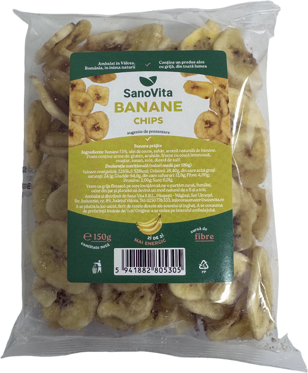 Chips de banana, 150g, SanoVita