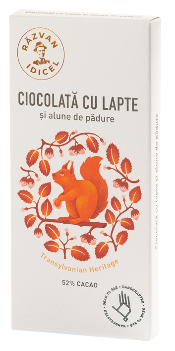 Ciocolata 54% cacao cu lapte si alune de padure, 80g, Razvan Idicel
