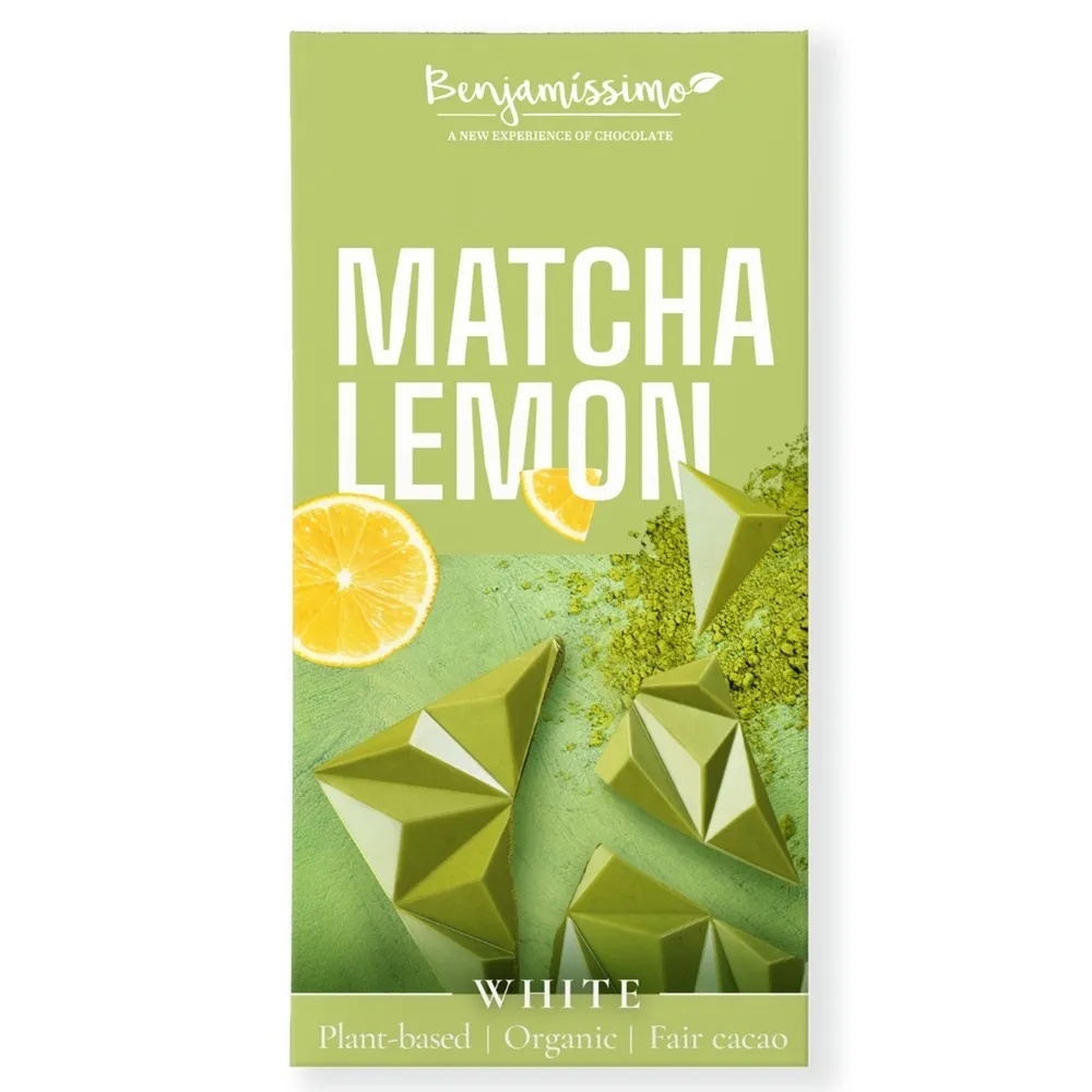 Ciocolata albă cu matcha și lămâie, 60g, Benjamissimo
