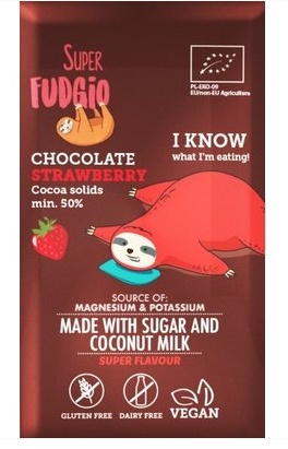 Ciocolata bio cu capsuni, 80g, Super Fudgio