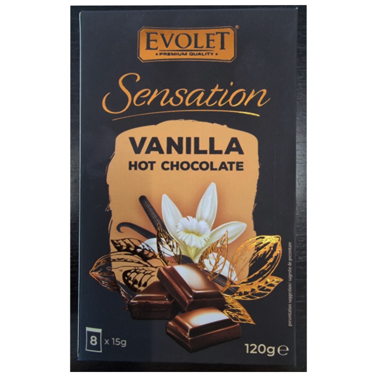 Ciocolata calda instant Evolet Sensation, cu aroma de vanilie, 8 plicuri x 15g