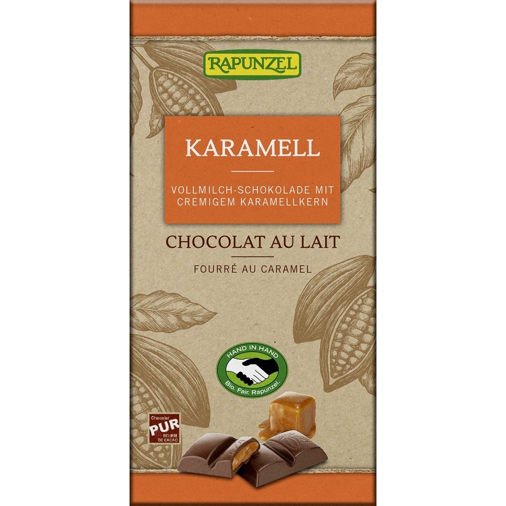 Ciocolata eco cu lapte si crema caramel, 100g, Rapunzel