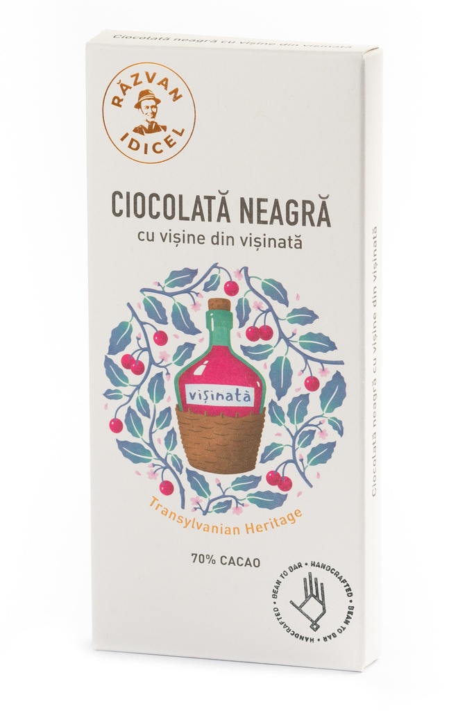 Ciocolata neagra 70% cacao cu visine din visinata, 80g, Razvan Idicel