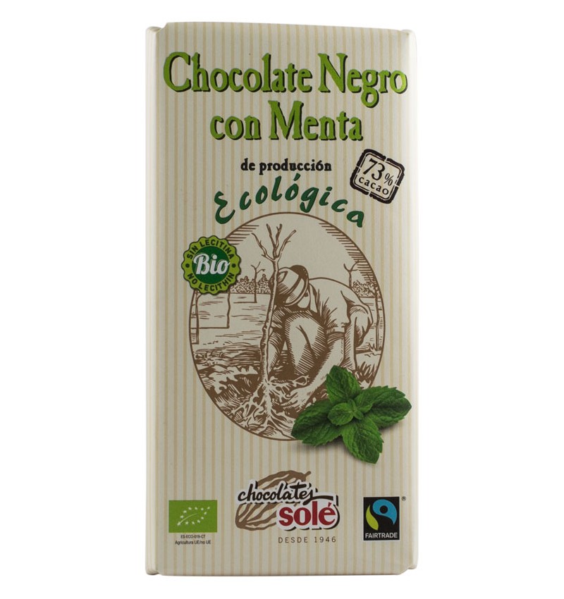 Ciocolata neagra cu menta si Fairtrade 73% cacao, eco-bio, 100g, Sole - poza 1