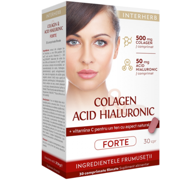 Colagen, acid hialuronic forte si Vitamina C, BGB Interherb | 30 capsule