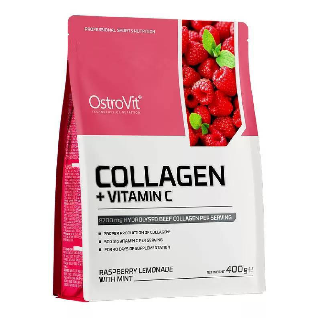 Colagen cu Vitamina C, aroma de zmeură cu mentă, 400g, OstroVit
