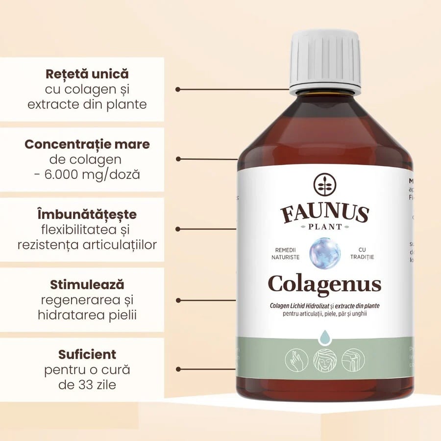 Colagenus - Colagen lichid hidrolizat. Flacon 500ml. Susține sănătatea articulațiilor, pielii, părului și unghiilor - poza 3