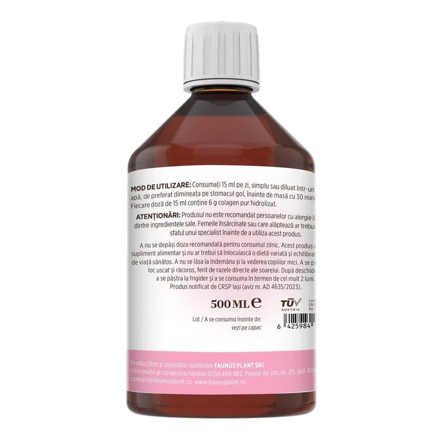 Colagenus Frumusețe - Colagen lichid hidrolizat cu acid hialuronic și biotină. Flacon 500ml. Susține sănătatea și frumusețea pielii, unghiilor și părului. Reduce ridurile și căderea părului. Întărește unghiile - poza 2