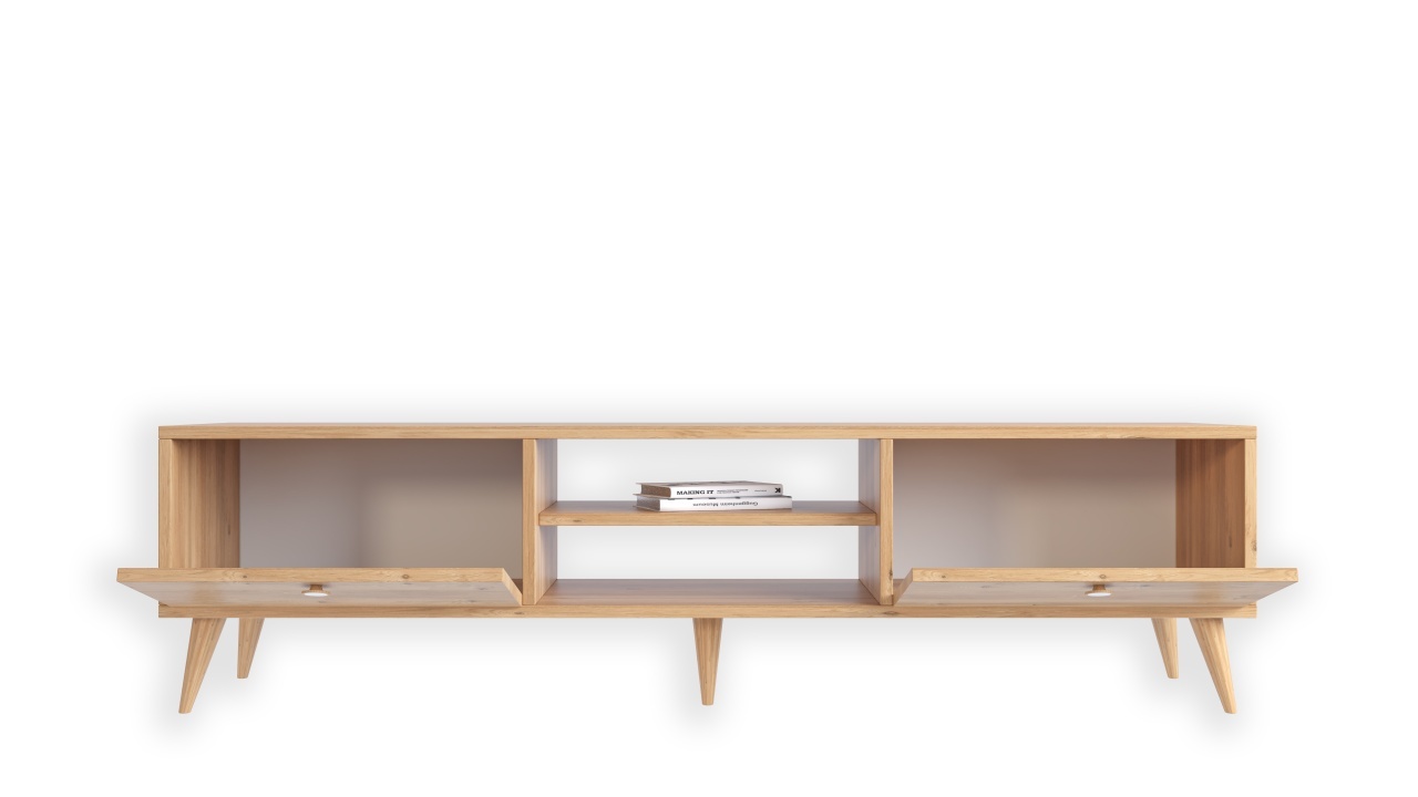 Comodă TV din lemn masiv cu spații de depozitare și design scandinav - poza 2