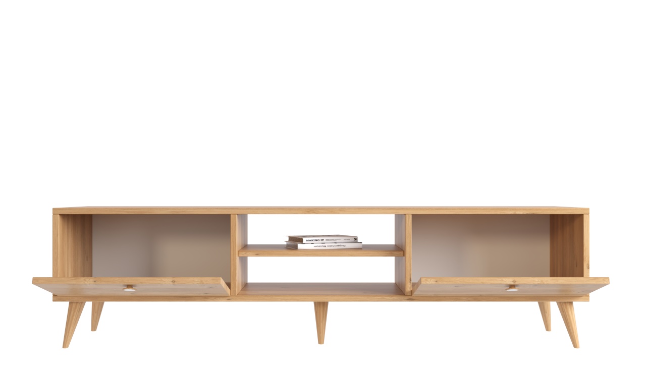 Comodă TV din lemn masiv cu spații de depozitare și design scandinav - poza 3