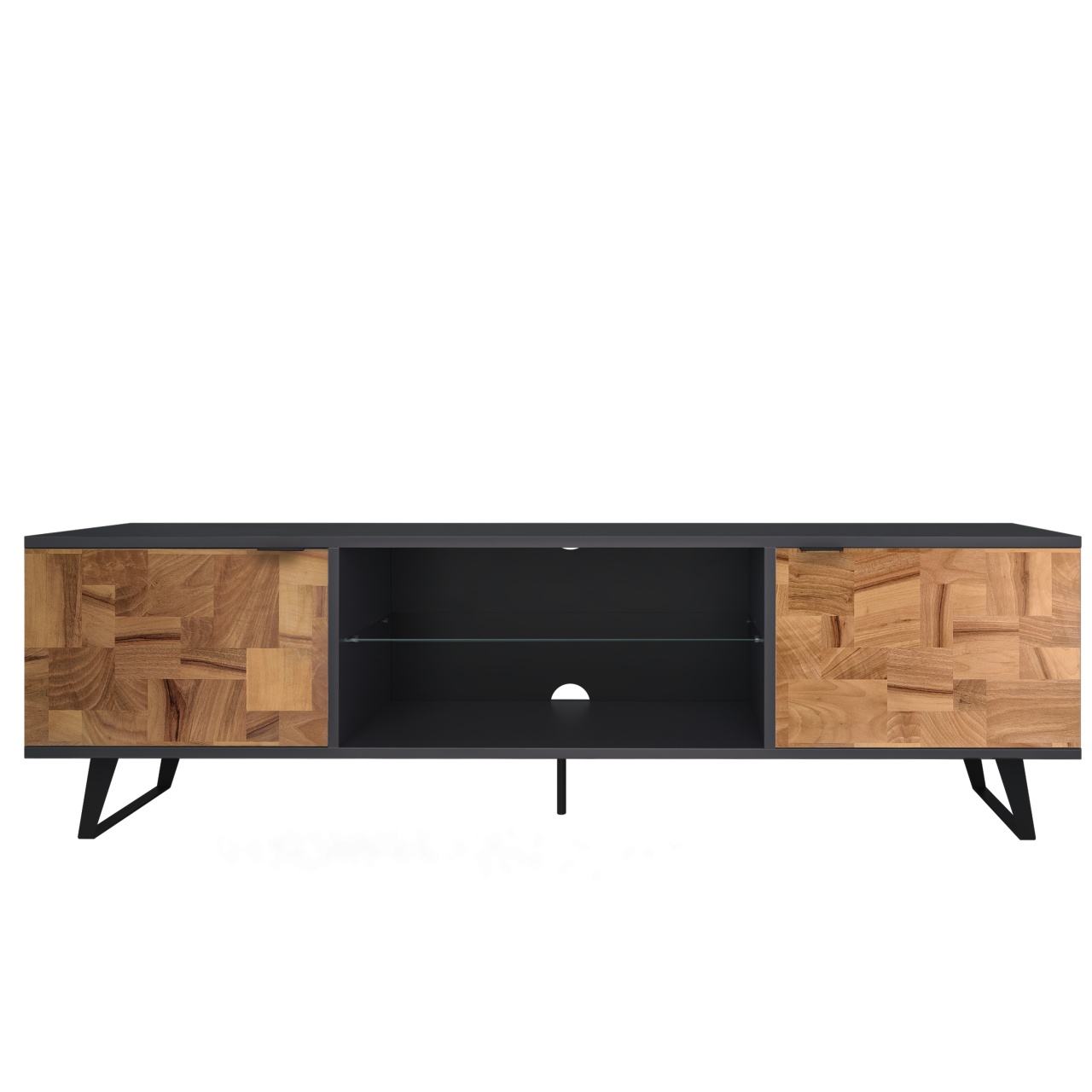 Comodă TV modernă, culoare antracit, cu uși din lemn și picioare metalice, design modern și suport pentru TV până la 85” - poza 5