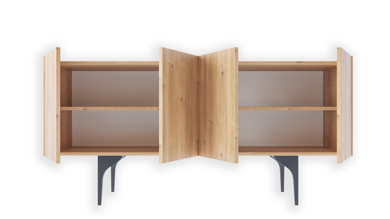 Comodă TV, stejar alb, cu picioare metalice negre – design modern și spații de depozitare - poza 2