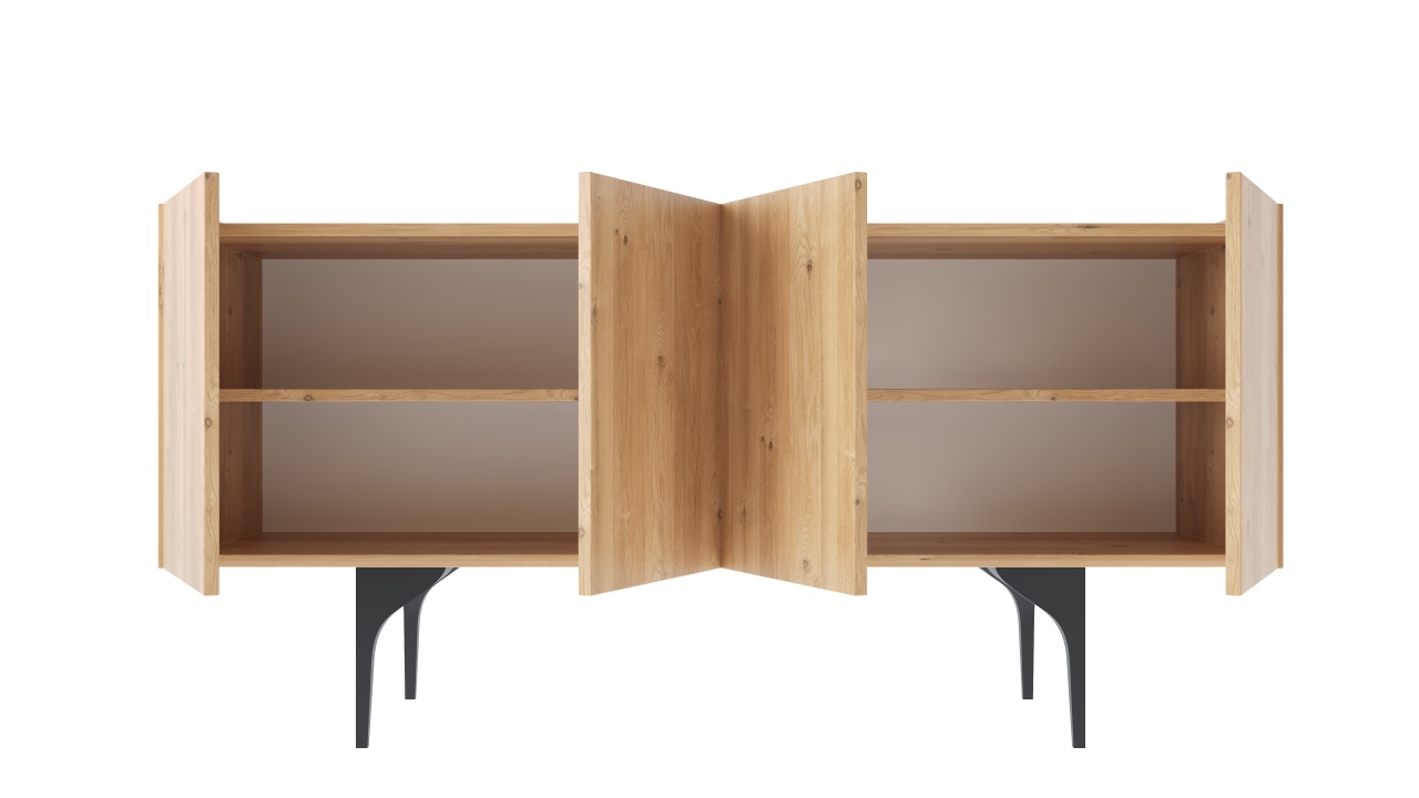Comodă TV, stejar alb, cu picioare metalice negre – design modern și spații de depozitare - poza 3
