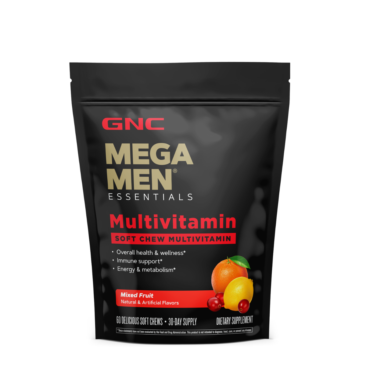 Complex de multivitamine pentru barbati cu gust de fructe asortate Mega Men® Soft Chews, 60 caramele, GNC