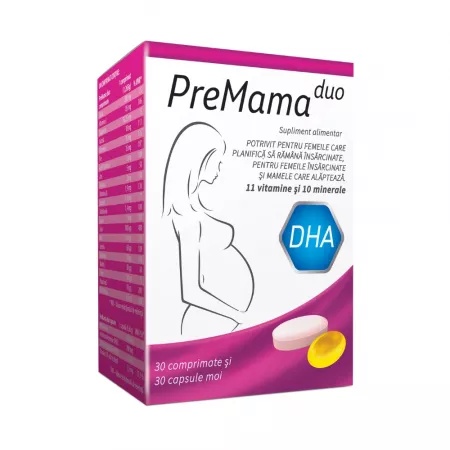 Complex de multivitamine PreMama Duo, 30 comprimate + 30 capsule moi, Alkaloid