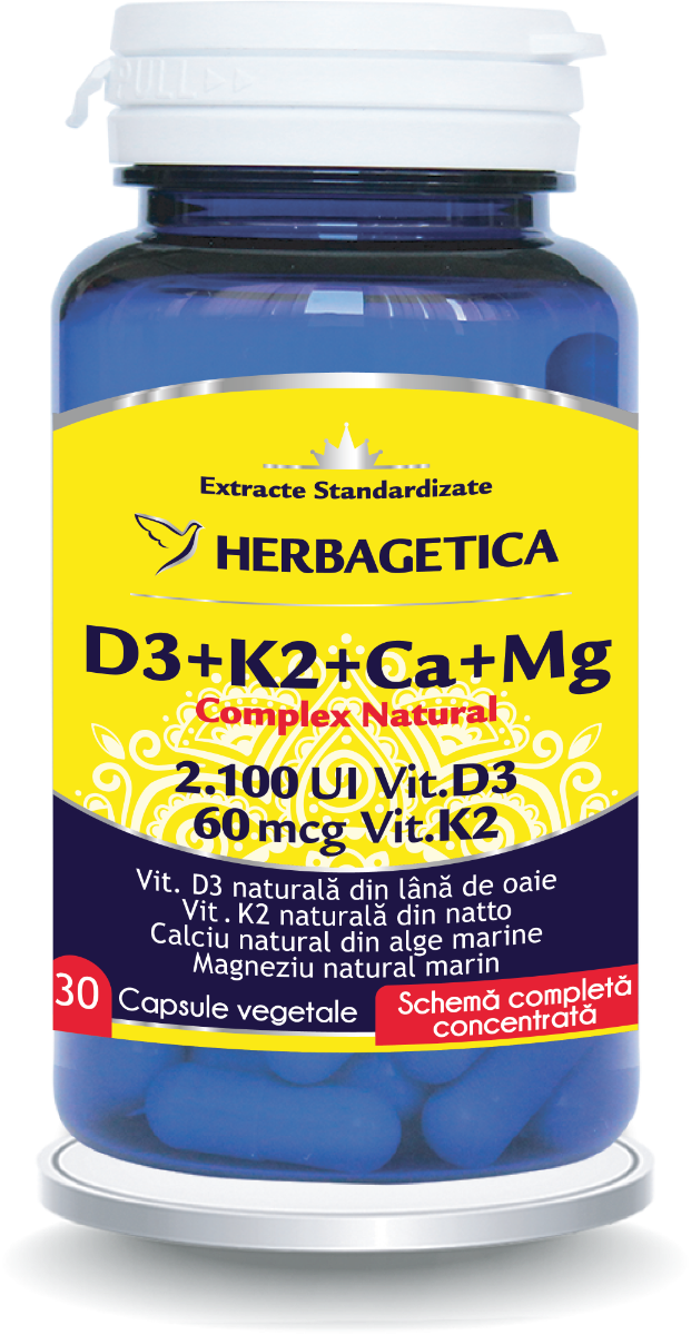 Complex Natural D3+K2+Ca, 30 capsule vegetale, Herbagetica