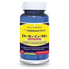 Complex natural vitamina D3 + K2 + Calciu + Magneziu - HERBAGETICA - 60 capsule - poza 1