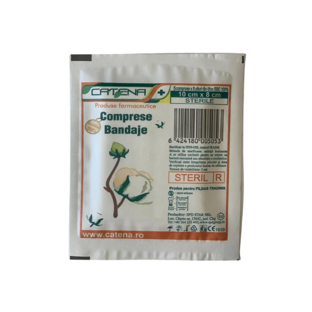 Comprese sterile CATENA, 5 comprese x 8 pliuri - 10cmx8cm