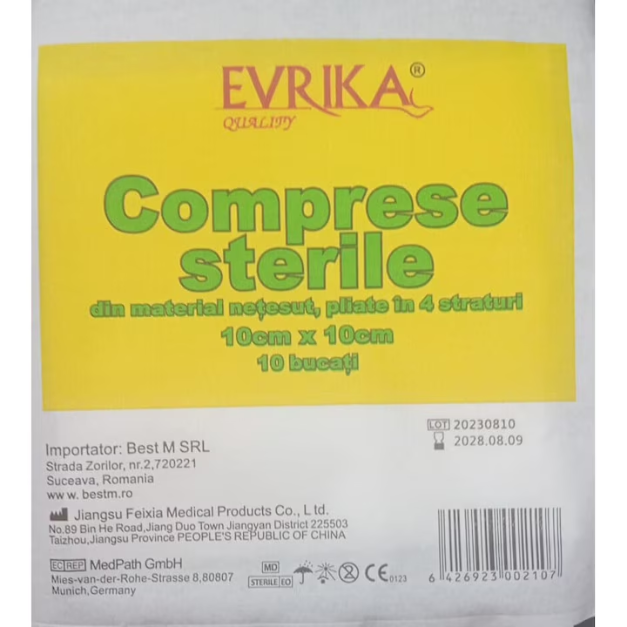 Comprese sterile netesute, pliate, 10*10 cm, 10 bucati, Evrika Quality