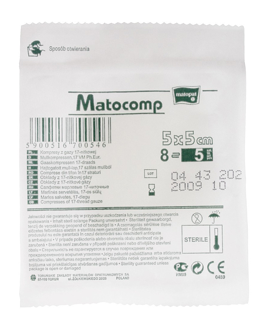 Comprese sterile tifon blister 8 straturi 17 fire 5x5cm, 5 bucati, Matopat