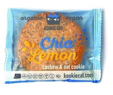 Cookie eco fără gluten cu chia și lămâie, 50g, Kookie Cat