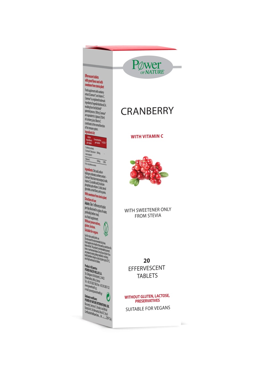 Cranberry 500mg cu vitamina C, 20 tablete efervescente, Power of Nature