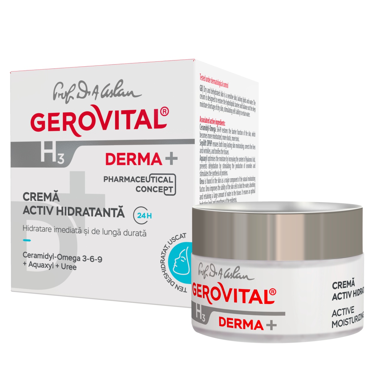 Crema activ hidratanta 24h H3 Derma+, 50ml, 380, Gerovital
