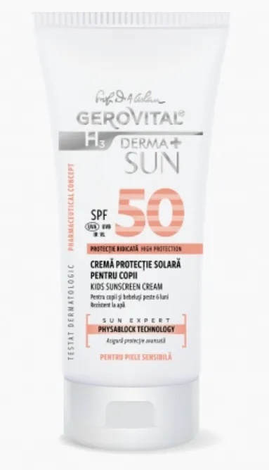 Crema cu protectie solara pentru copii SPF50+ H3 Derma+, 100ml, 4634, Gerovital