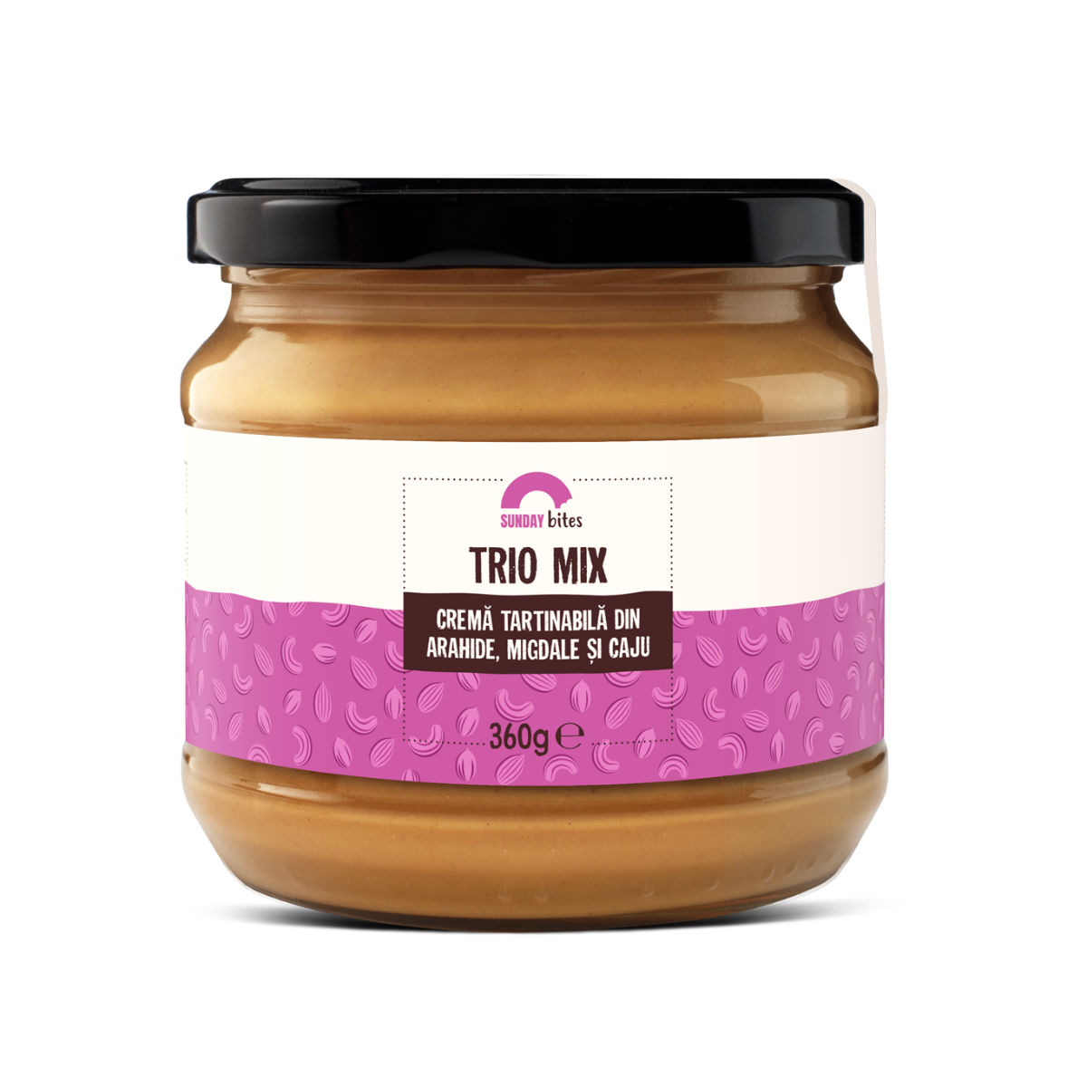 Crema de arahide migdale si caju Trio Mix, 360g, Sunday Bites