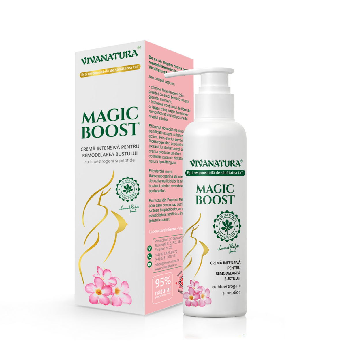Crema intensiva pentru remodelarea bustului Magic Boost, 145ml, VivaNatura