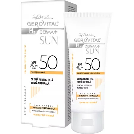 Crema pentru fata cu tenta naturala GH3 Derma+Sun SPF50, 50ml, 4638, Gerovital