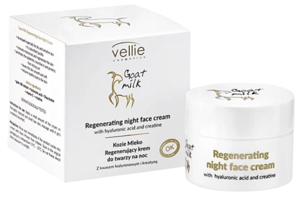 Crema regeneranta de noapte cu Acid Hialuronic Goat Milk, 50ml, Vellie