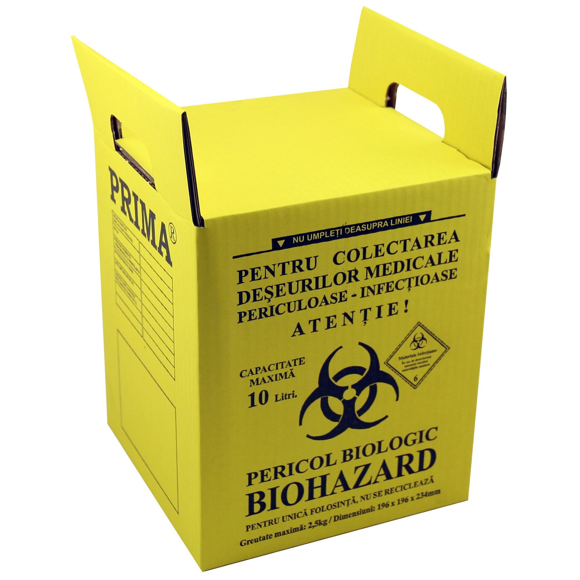 Cutie deseuri medicale 10L PRIMA - galbena, carton, pentru incinerare deseuri infectioase